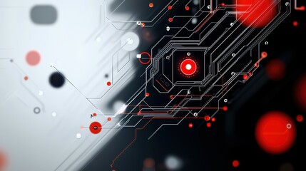 Fototapete - Abstract digital circuit design with vibrant red and black hues.