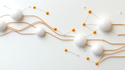 Aufkleber - Abstract design featuring white spheres and orange lines on a minimalist background.