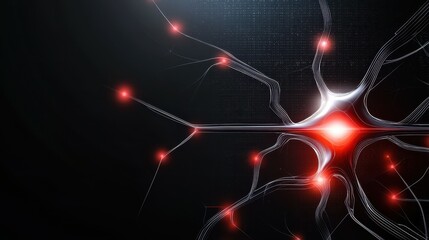 Poster - A striking digital representation of a neuron in a dark, abstract environment.