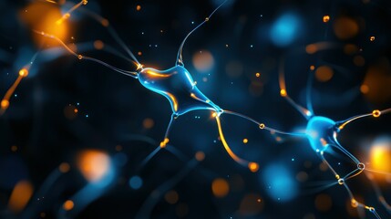 Poster - Abstract depiction of neurons in vibrant blue and orange hues.