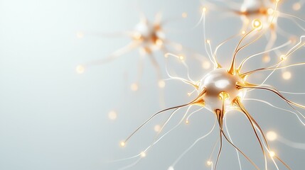 Poster - Abstract representation of human neurons with glowing synapses in soft pastel colors.