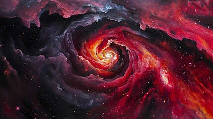 Wall Mural - cosmic swirl of vibrant colors, red and gold radiating from a core, evoking deep space