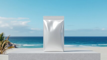 Aufkleber - isolated white foil pouch packaging mockup on gray background, clipping path included