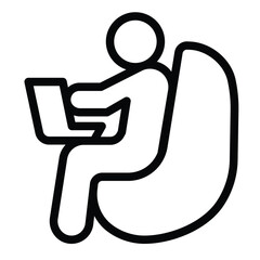 Fototapete - Man with laptop and chair line icon, remote work concept. Vector graphics. Human sitting on easy chair sign on white background, style mobile or design.