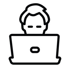 Fototapete - Freelancer guy with laptop line icon, remote work concept. Vector graphics. Man, person and computer sign on white background, style mobile or design.