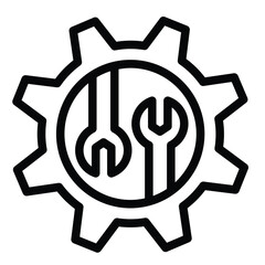 Poster - Two wrenches in cogwheel gear line icon, repair service concept. Vector graphics. Mechanic tools, custom settings sign on white background, style mobile or design.