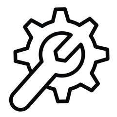 Poster - Wrench with cogwheel gear line icon, repair service concept. Vector graphics. Mechanic tool, custom settings sign on white background, style mobile or design.