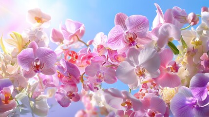 Poster - Vibrant watercolor illustration of blooming orchids with soft gradients and delicate details in pink and purple