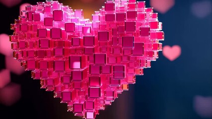 Poster - pixel heart shape rendered in vibrant shades of pink reflecting digital artistry, pink heart shape m
