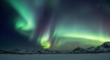 Northern Lights Dancing Over Snowy Mountains. Abstract background   