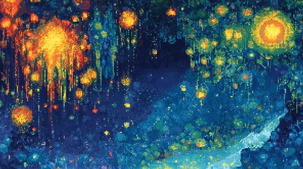Wall Mural - glowing celestial cave with vibrant lights and flowing streams, a mystical and enchanting scene