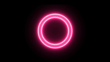 Wall Mural - Neon light circle frame loading icon on black background. Abstract electric pink color line circle illustration.
