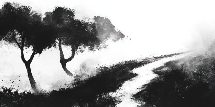 Ink splash twists gently on a dreamy trailed background