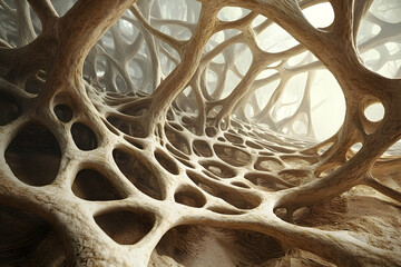 Poster - Intricate, organic, subterranean network of branching, bone-like structures.