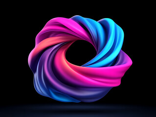 Poster - Colorful 3D Swirl Shape With Vibrant Hues of Pink, Blue, and Purple Against a Black Background