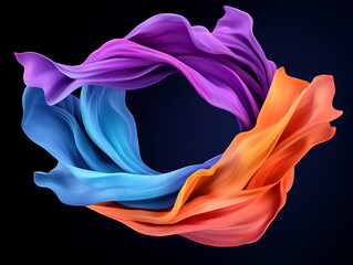 Poster - Colorful Flowing Fabric Forms Swirling Motion in a Dynamic Abstract Design Against a Dark Background