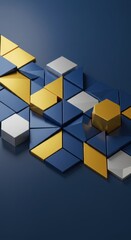 Poster - Abstract Geometric Pattern of Gold Blue and Silver Polygons 3D Rendered Design