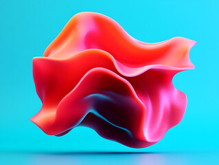 Poster - Abstract Red and Pink Organic Shapes Floating Against a Vibrant Blue Background Create a Mesmerizing Visual Display of Fluidity and Color