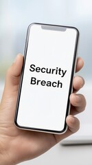 Poster - Mobile phone displaying a message about a security breach alerting users to potential data risks and emphasizing the importance of cybersecurity awareness concept
