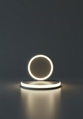 Poster - Illuminated Circular Display Stand Minimalist Product Showcase Design Studio Mockup