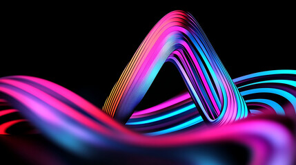 Poster - Vibrant Neon Waves Create an Abstract Composition of Light and Form in a Dark Environment