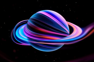 Poster - Colorful Planet With Vibrant Rings Floating in a Dark Cosmic Space Filled With Stars