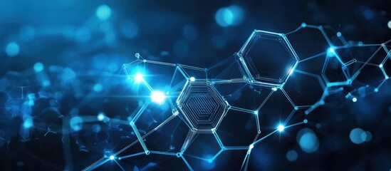 Poster - Abstract Blue Network: Hexagonal Structure and Connections