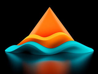 Poster - Abstract Geometric Shapes Represent a Mountain and Ocean Waves in Vibrant Colors Against a Black Background