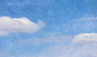 Poster - Color halftone texture of blue sky with clouds. Abstract cloud pattern vector dotted pixel texture background with copy space.