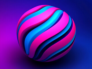 Poster - Colorful Abstract Sphere With Dynamic Curves Set Against a Vivid Purple and Blue Gradient Background