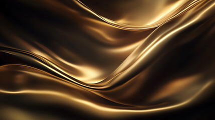 Poster - Golden Satin Fabric Flowing Smoothly With Elegant Curves and Reflections Creating a Luxurious Atmosphere