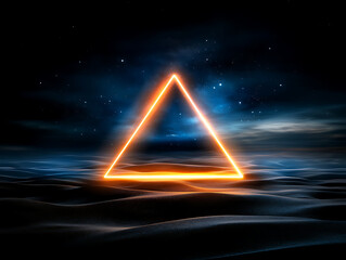 Poster - Illuminated Triangle Shape Glowing Against a Dark Background With Wavy Sand and Starry Sky