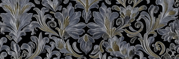 Wall Mural - Elegant damask seamless pattern with intricate floral motifs and ornate details, design, texture