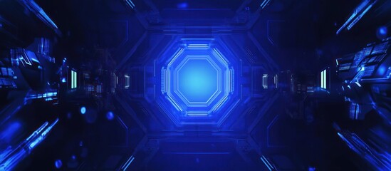 Poster - Abstract Futuristic Blue Digital Tunnel: A journey into the digital realm.