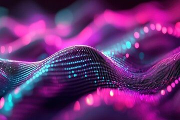 Poster - Abstract digital wave pattern with vibrant pink and teal colors