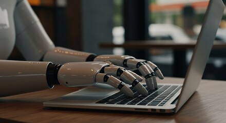 Poster - Robot Hands Typing on Laptop Keyboard for Artificial Intelligence Concept
