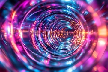 Poster - Abstract swirling neon circles background with vibrant pink and purple glow