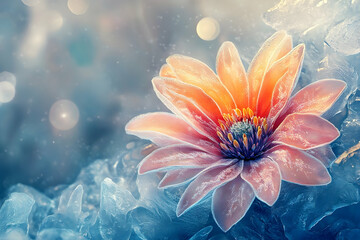 Poster - A breathtaking, luminous flower encased in frosty ice crystals.