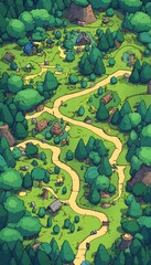 Aerial View of Forest Trail with Green Trees Winding Path on Summer Day