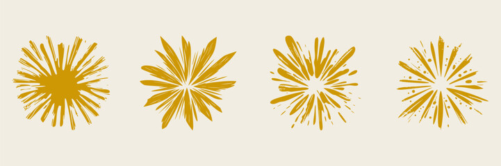 Poster - Sunburst And Starburst Design Silhouette Set. Radiant Energy And Light Burst Patterns Isolated Vector Illustration Collection.