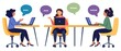 © Fernando - Three adult women in a virtual meeting using laptops with speech bubbles Concept of online communication, remote work, and teamwork