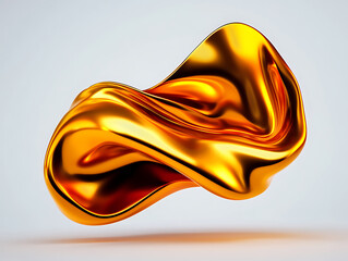 Poster - Fluid Golden Sculpture Showcasing Smooth Curves and Reflections Against a Light Background in a Minimalist Setting