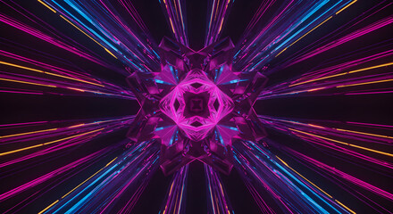 Aufkleber - Abstract Geometric Arrangement Of Glowing Light Rays And Concentric Structure