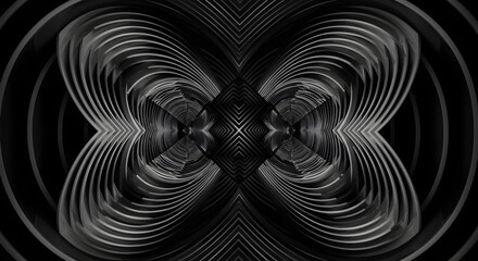 Poster - Symmetrical Illusion With Curved Lines Creating a Butterfly Shape On Black Background