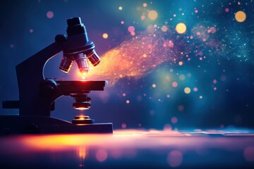 Poster - Unique microscope emitting colorful light and particles in a dark environment