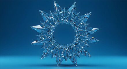 Poster - Crystal Starburst Geometric Shape on a Deep Azure Blue Background