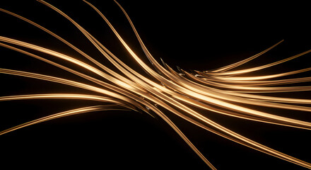 Poster - Elegant Gold Wave Lines Against Dark Background For Modern Technology