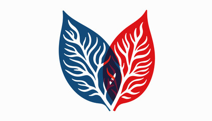 Poster - Dynamic interplay of geometric leaves in vibrant blue and red, creativity