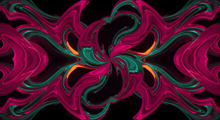 Poster - Abstract Symmetrical Design Featuring Organic Swirls in Pink And Green