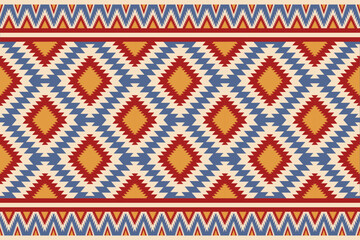 Aufkleber - Traditional geometric pattern featuring diamonds and zigzag designs in red, blue, and beige creating a visually appealing textile backdrop.